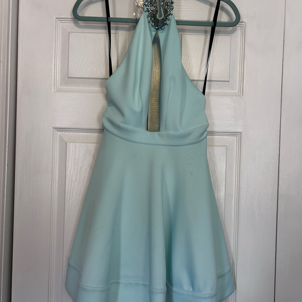 Elegant Light Blue Halter Dress